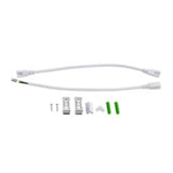 White cable with connectors and small parts on a white background