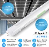 T8 4FT LED Tube Light, 8W - 20W & 3K/35K/4K/5K/6K/65K Selectable, Ballast Compatible & Bypass Ballast