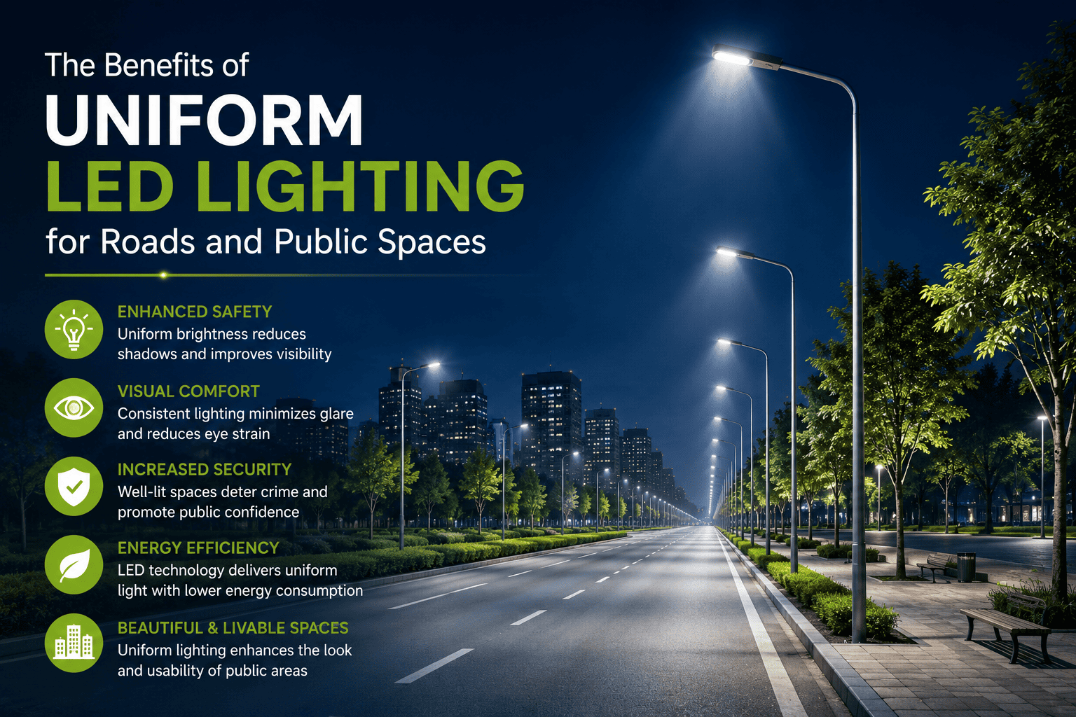 The Benefits of Uniform LED Lighting for Roads and Public Spaces