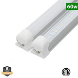 8FT LED Integrated Tube, LED Shop Light, 60W, 6500K, 7,200 Lumens, with Cables and Clips